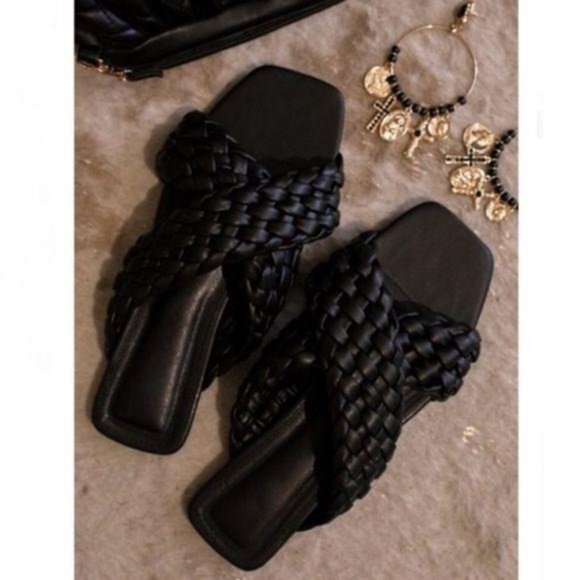 Shoes - RESTOCK! Criss Cross Braided Slide Sandals - Black